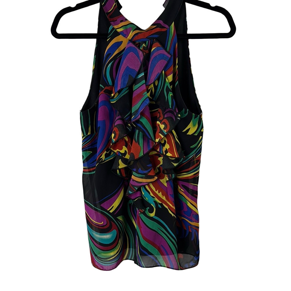 et vous Colourful Sleeveless Abstract Ruffled Women's Blouse Top